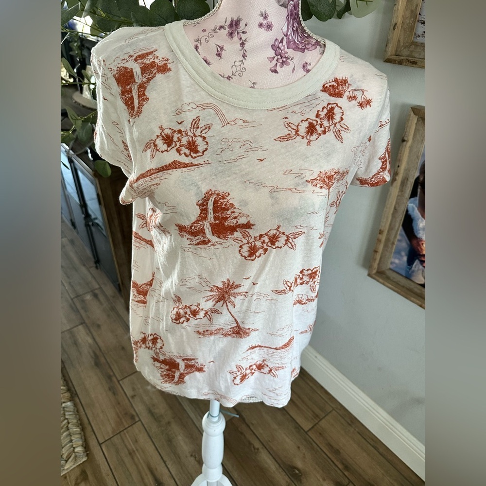 Madewell Cream Tee with Rust Floral Island Print